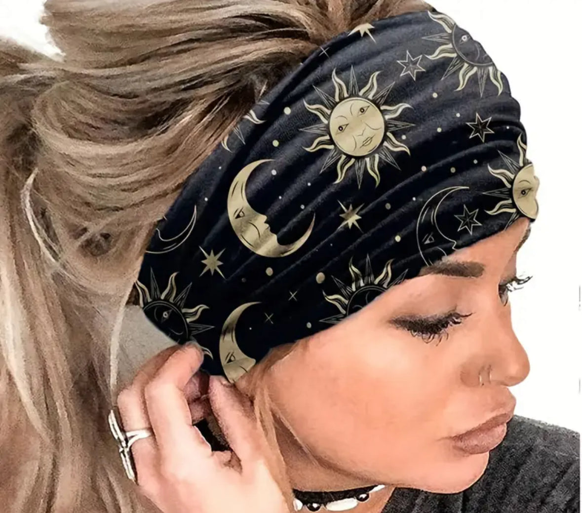 Boho sun and moon stretchy headband