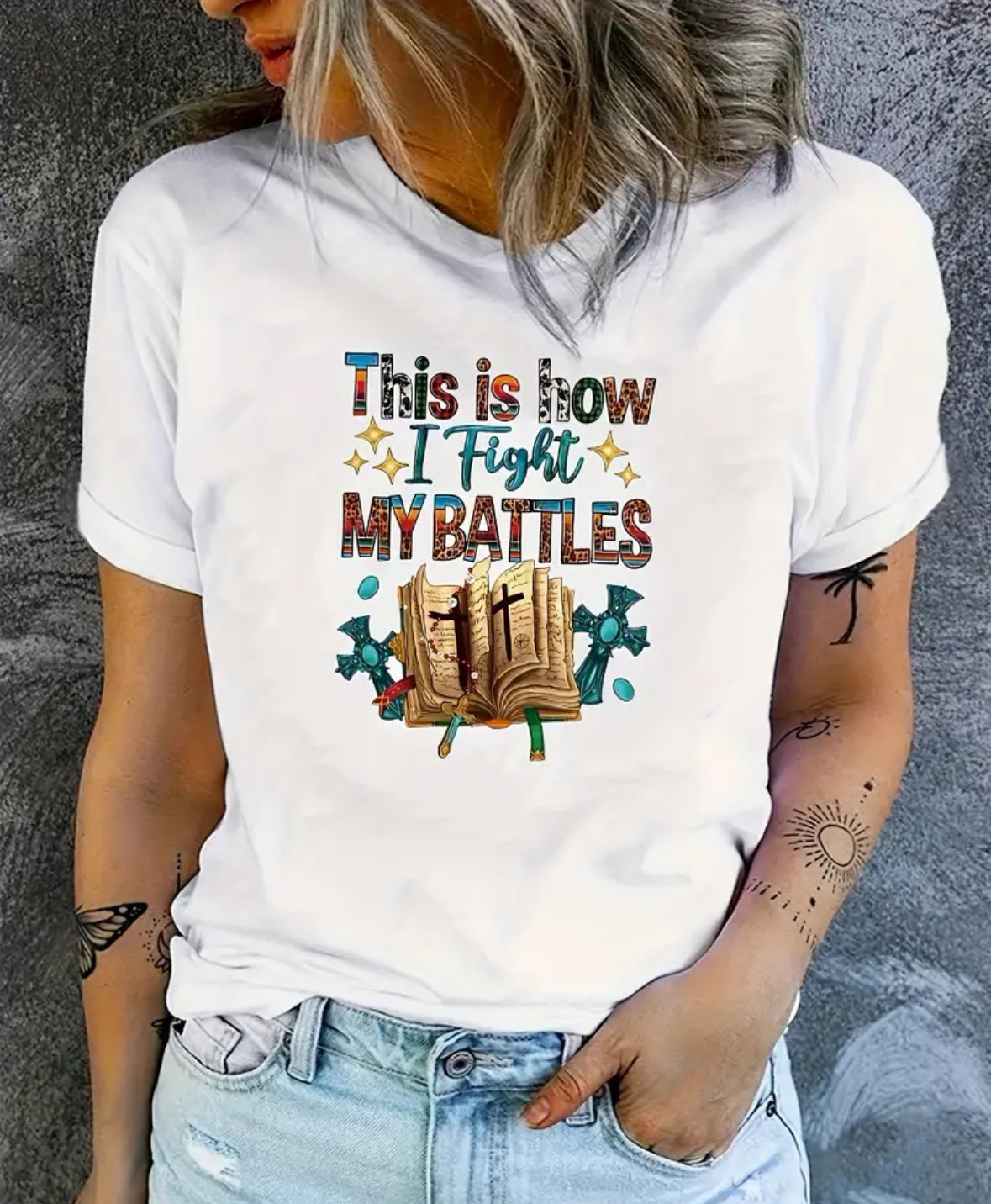 Casual white Bible print T-Shirt