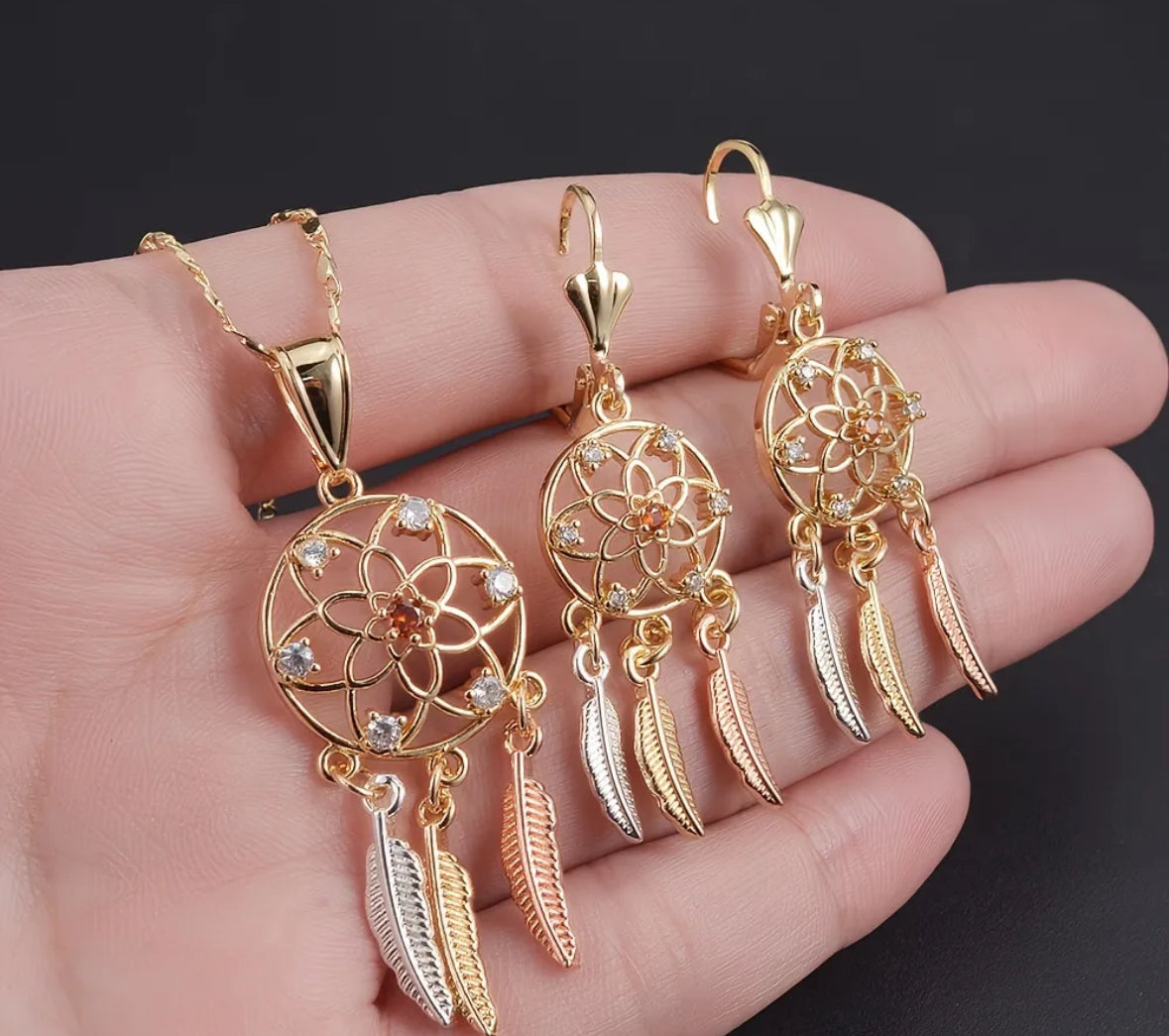 Earring and necklace dream catcher set