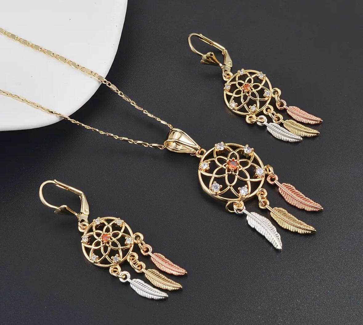 Earring and necklace dream catcher set