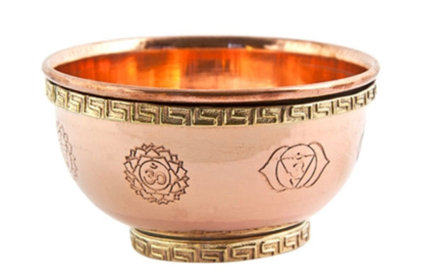 Seven Chakra Copper Offering Bowl - 3"D, 1.75"H