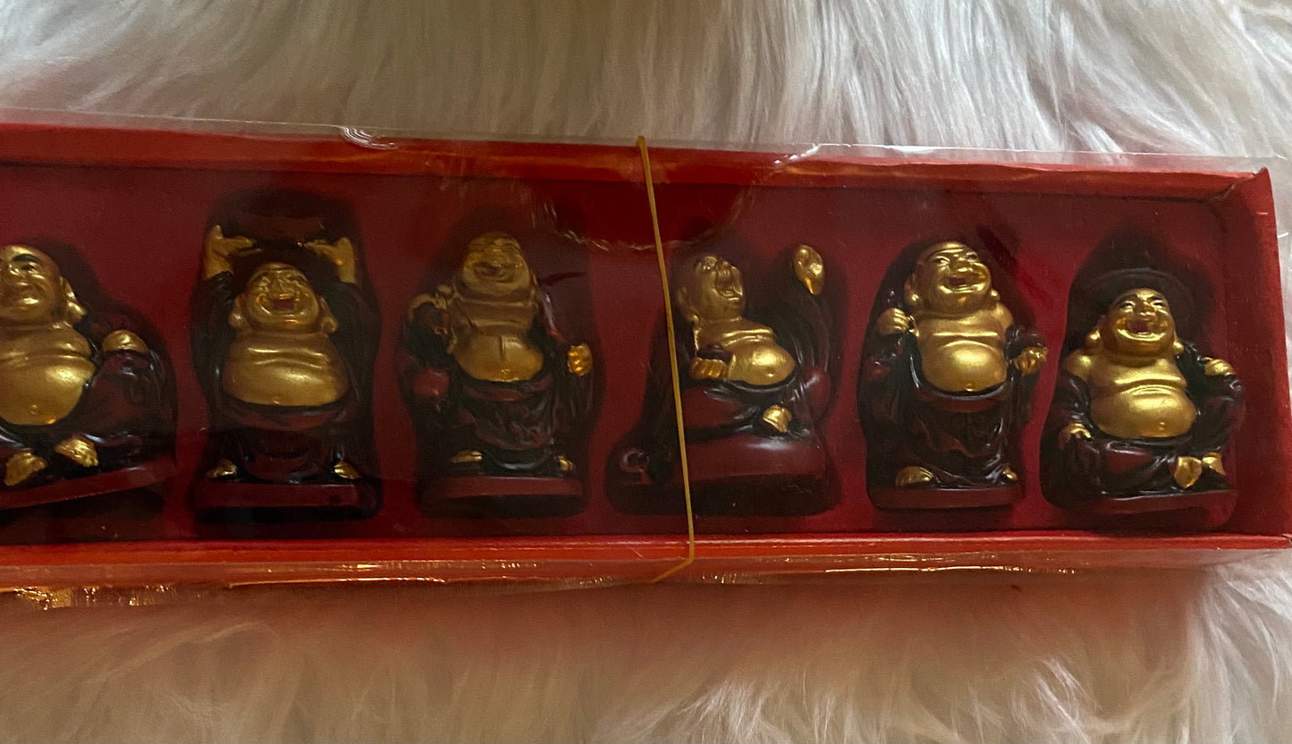 Polyresin Feng Shui Figurine 2-inch Buddha Gold & Red (Set of 6)