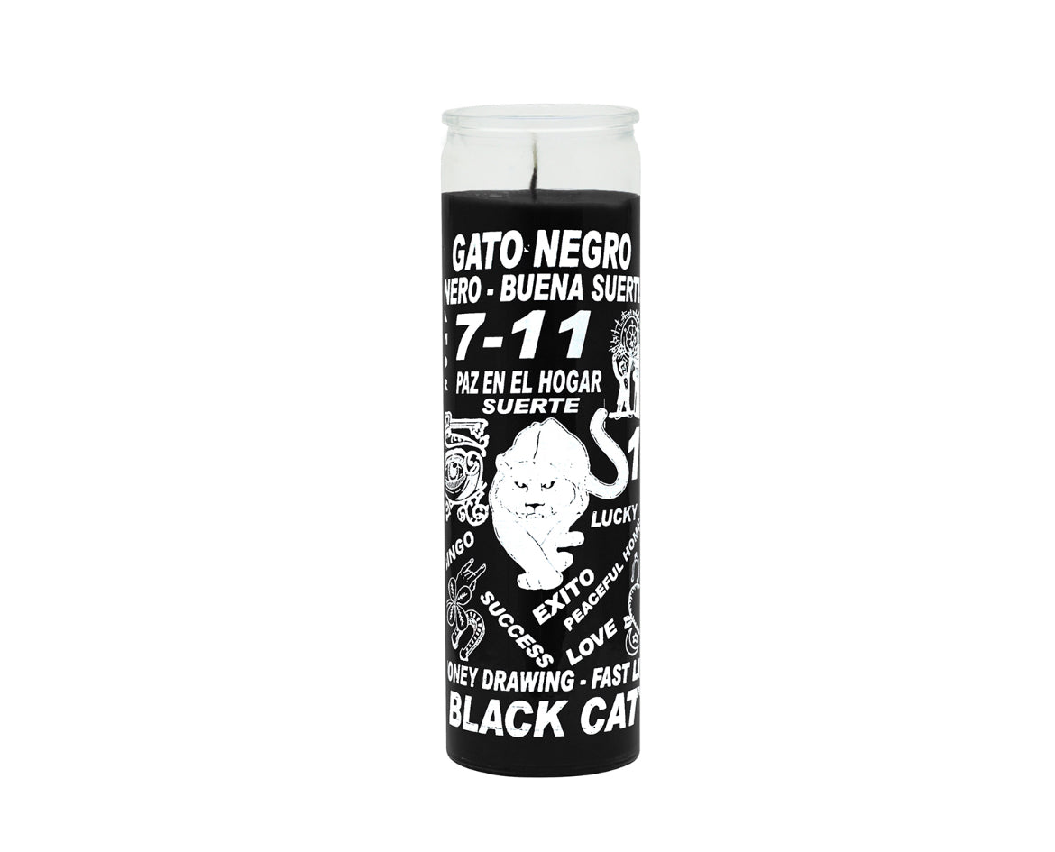 7 Day Glass Candle Black Cat - Black