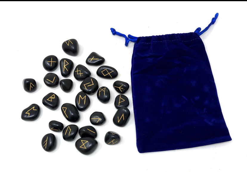 Black agate Rune stone set