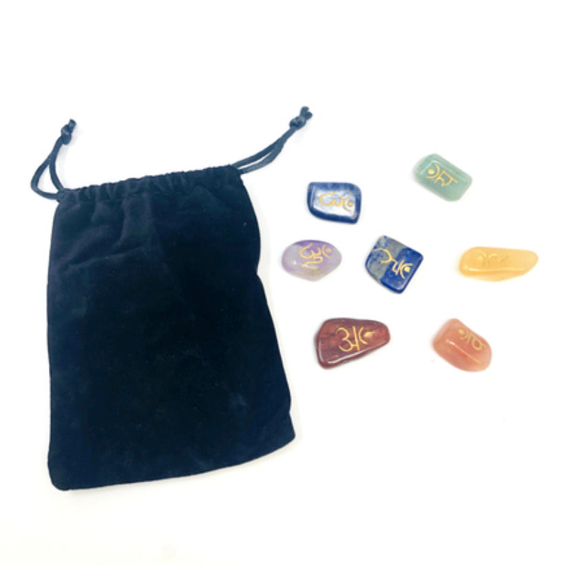 7 Chakra Engraved Tumbled Set(Pouch not included)