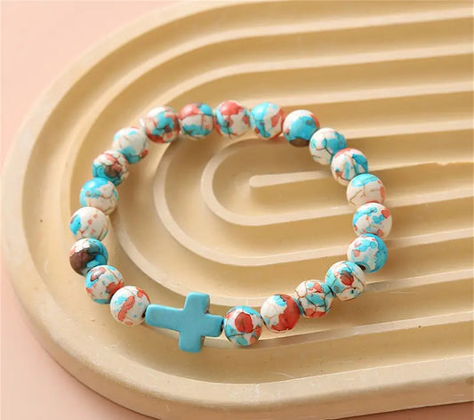 Turquoise beaded cross bracelet