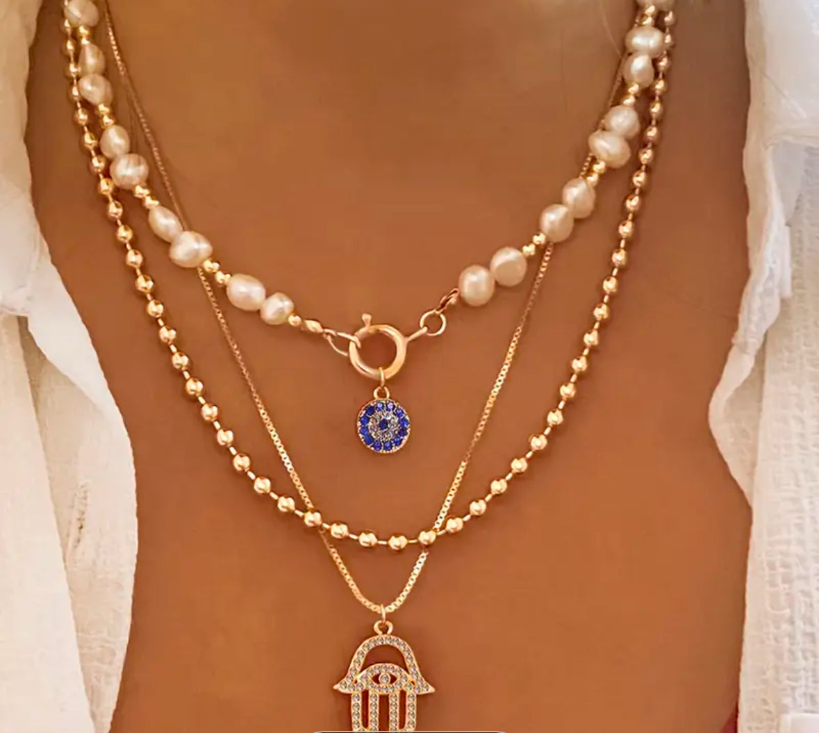 Triple Layer Hamsa Necklace