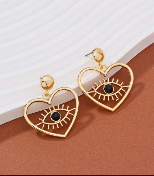 Evil Eye Heart Drop Earrings