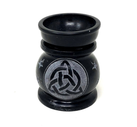 Stone Aroma Lamp Colored 3"H, Triquetra, BLACK