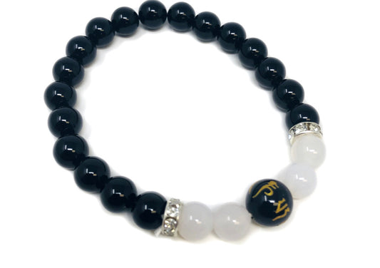 Black obsidian and white om bracelet