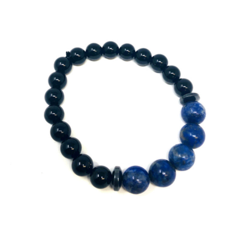 Black onyx and lapis lazuli bracelet