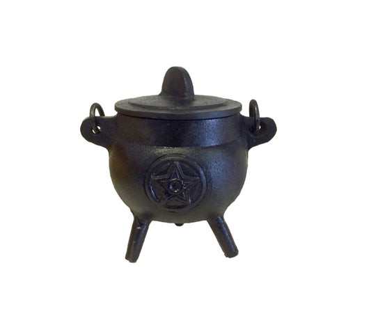 Small Cast Iron Cauldron Burner with Lid (Pentacle