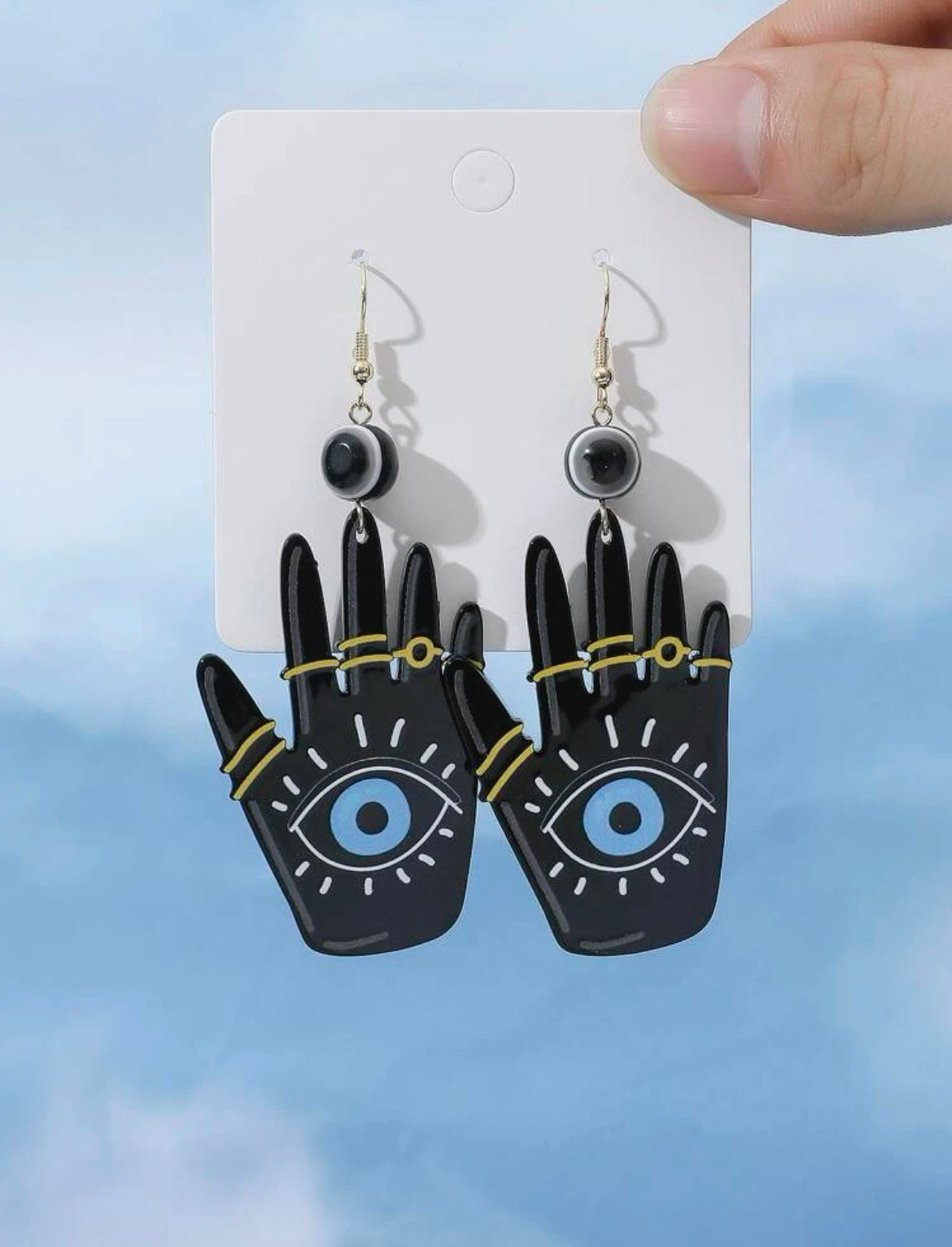 Evil Eye & Hand Drop Earrings