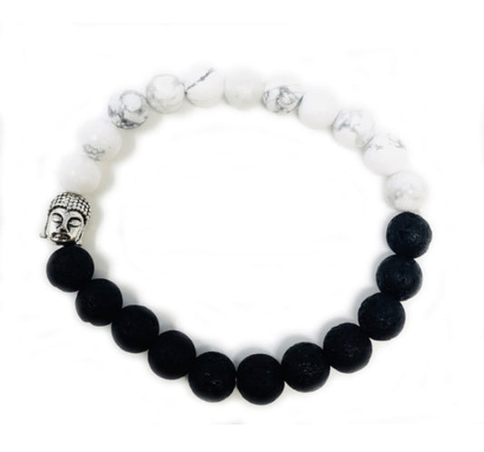 Howlite + lava bead Buddha bracelet