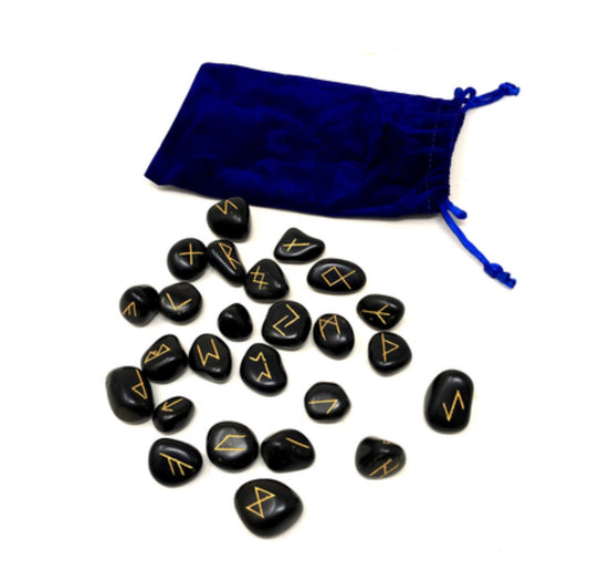 Black agate Rune stone set