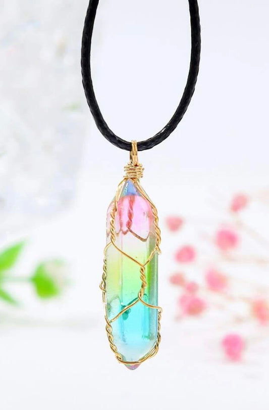 Rainbow aura quartz necklace