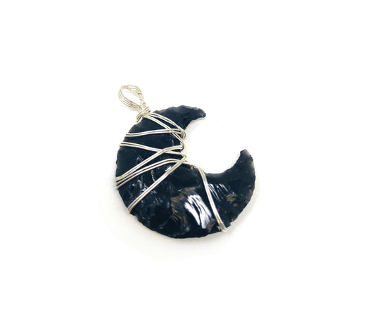 Black obsidian moon pendant