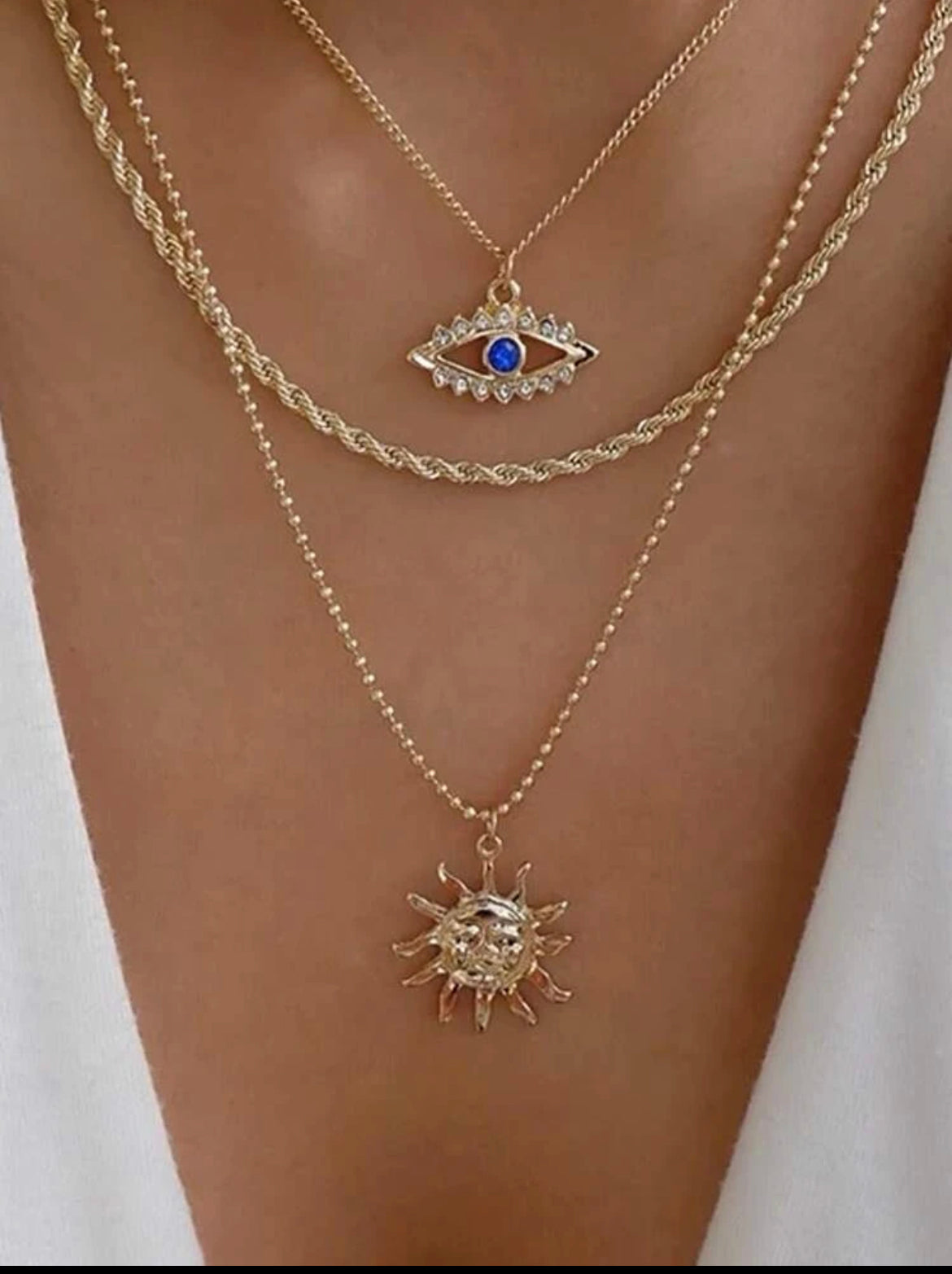 Multilayer evil eye and Sun Necklace