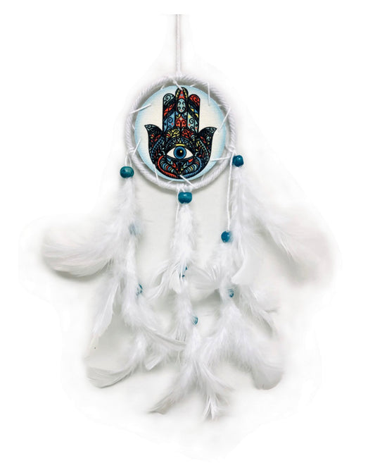 Dream Catcher Hamsa hand w/ white feathers