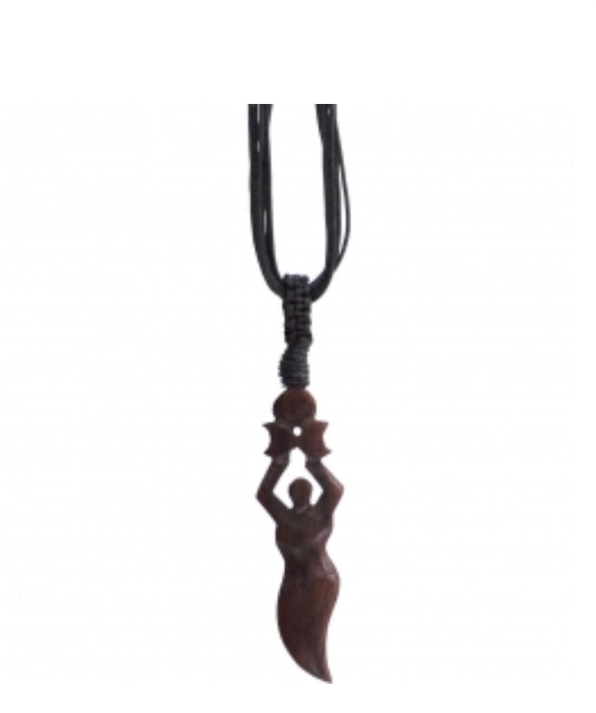 Wooden moon goddess necklace