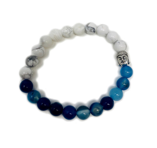 Howlite + Blue Onyx Bead Buddha Charm bracelet